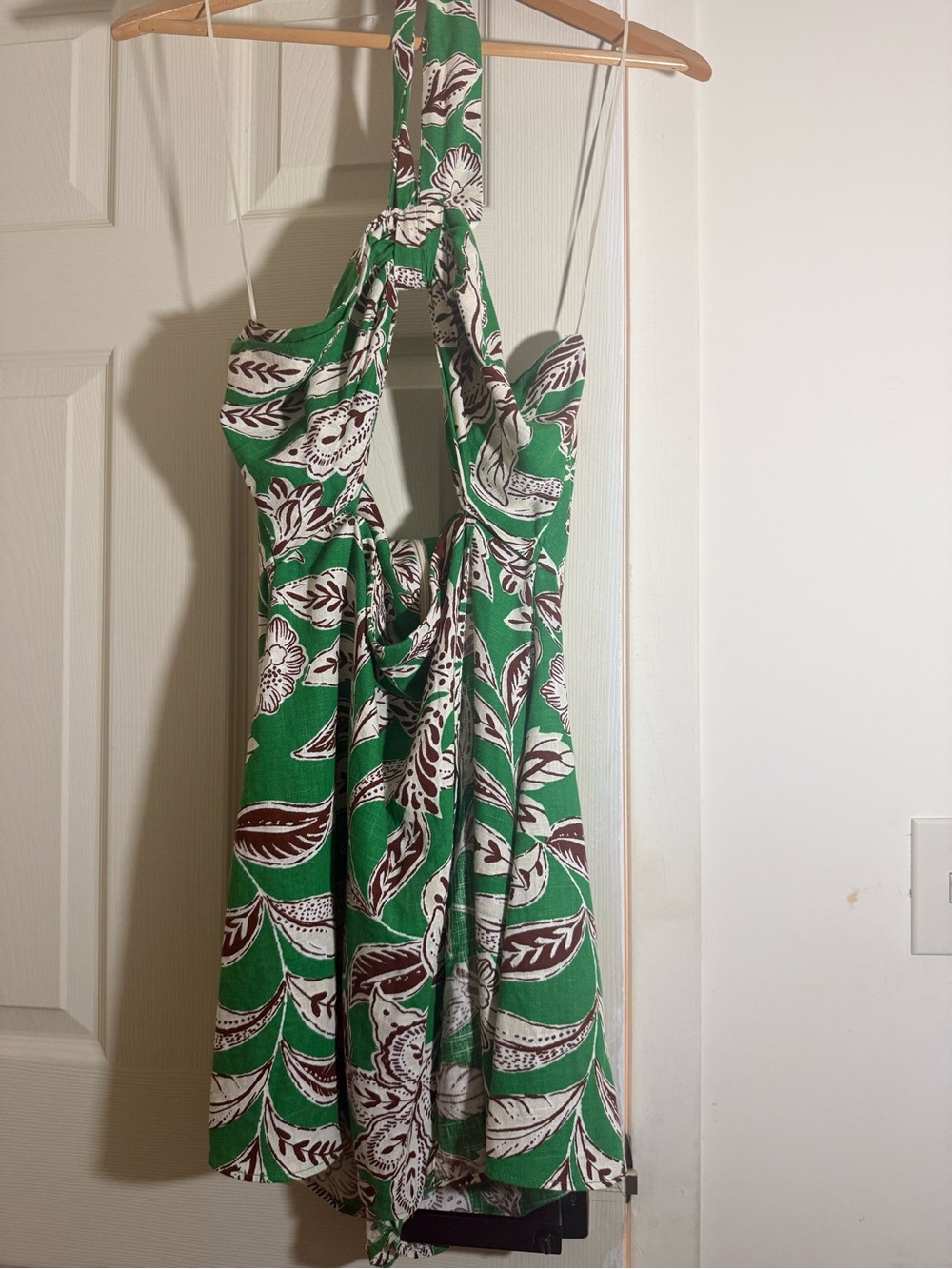 Zara Green Floral Halter romper with Brown and White Print